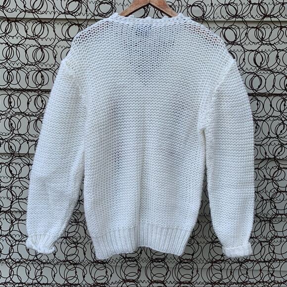 Vintage cream button down cardigan with diamond pattern and embroidered flowers - Picture 3 of 8